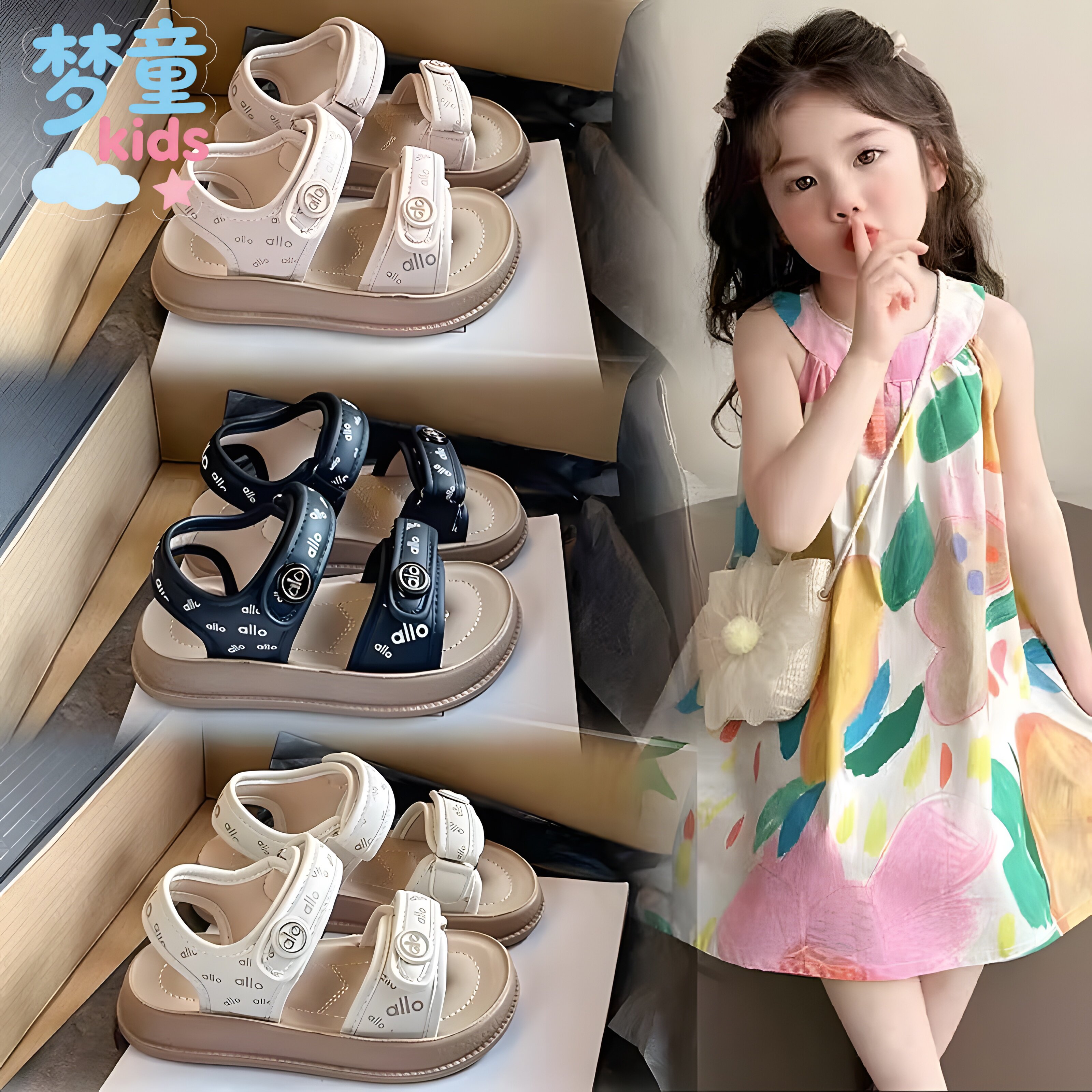 女童公主鞋配裙子韩版百搭2026夏季新款儿童凉鞋粉色小学生沙滩鞋