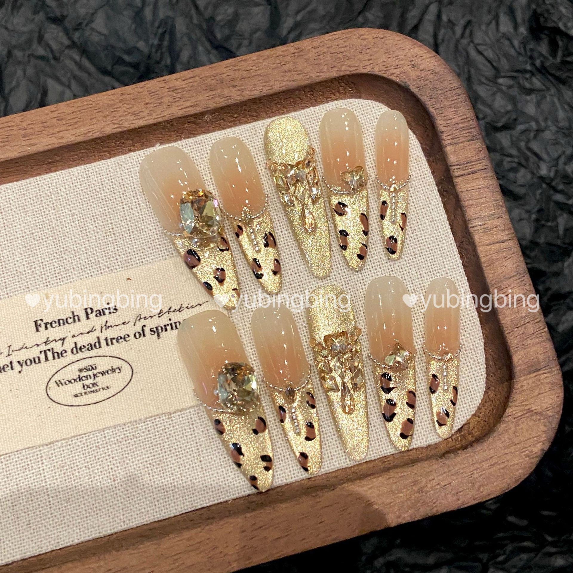 【金色豹纹】纯手工穿戴甲长款高级感显白美甲香槟金猫眼指甲贴片,彩妆/香水/美妆工具,穿戴甲/甲片,淘宝优惠券,粉丝福利购,淘宝优惠卷