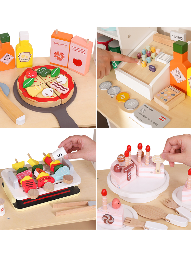 新品儿童仿真过家家玩具木质生日蛋糕披萨烧烤 收银机礼物