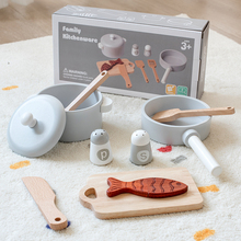 儿童过家家玩具木质灰色锅具仿真益智积木模型汤锅厨房套装男做饭