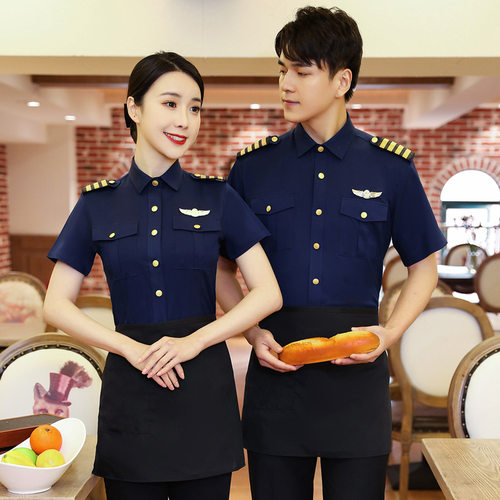 机长制服男衬衫空少制服飞行员短袖制服男夜店航空制服机师空乘服