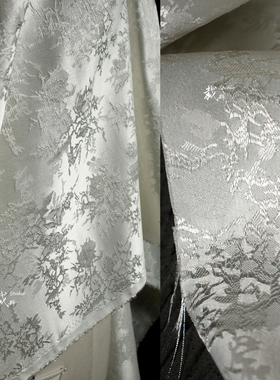 瓷釉 白色提花肌理光泽绸缎布料国风旗袍连衣裙礼服装设计师面料