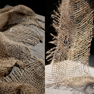 细麻纱 镂空编织透视网环保麻布料国风复古背景装饰服设计师面料