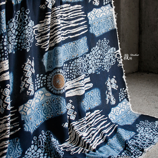 浸染 原创复古非遗民族风扎染棉布料挂布装饰汉服服装设计师面料