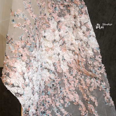 原创风立体花纹网纱透视婚礼