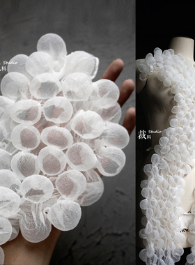 泡沫 原创热定型面料改造泡泡纱透视立体凹造型花边服设计师布料