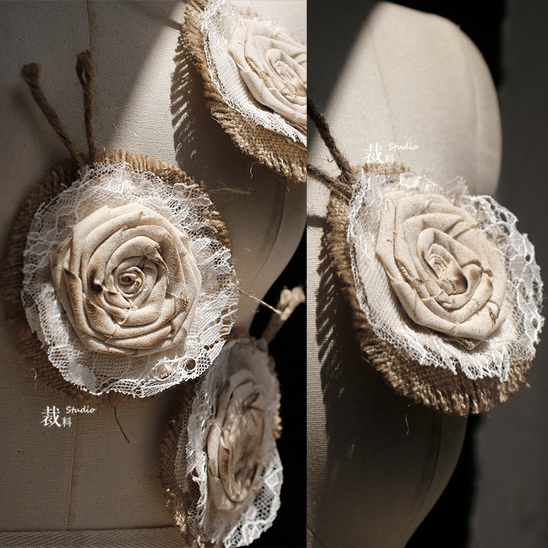 纯手工立体棉麻复古花朵头饰装饰