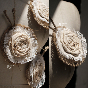 烧灼玫瑰 纯手工立体棉麻复古花朵头饰装饰diy手作胸花服装辅料