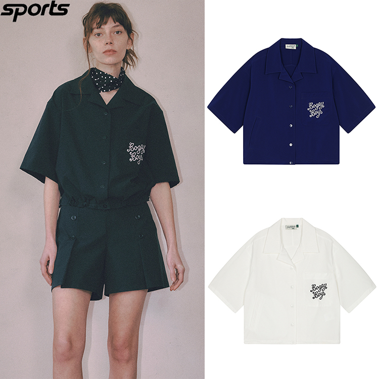 韩国代购bogeyboys高尔夫穿搭25夏宽松翻领运动户外短袖T恤衬衫女
