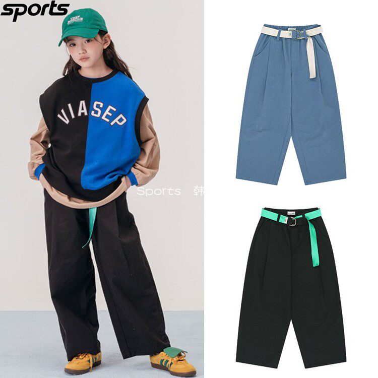 韩国代购VIA SEPTEMBER高尔夫26年春腰带透气户外儿童阔腿裤长裤