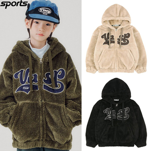韩国代购 SEPTEMBER高尔夫25秋冬嘻哈风毛绒连帽运动儿童外套 VIA