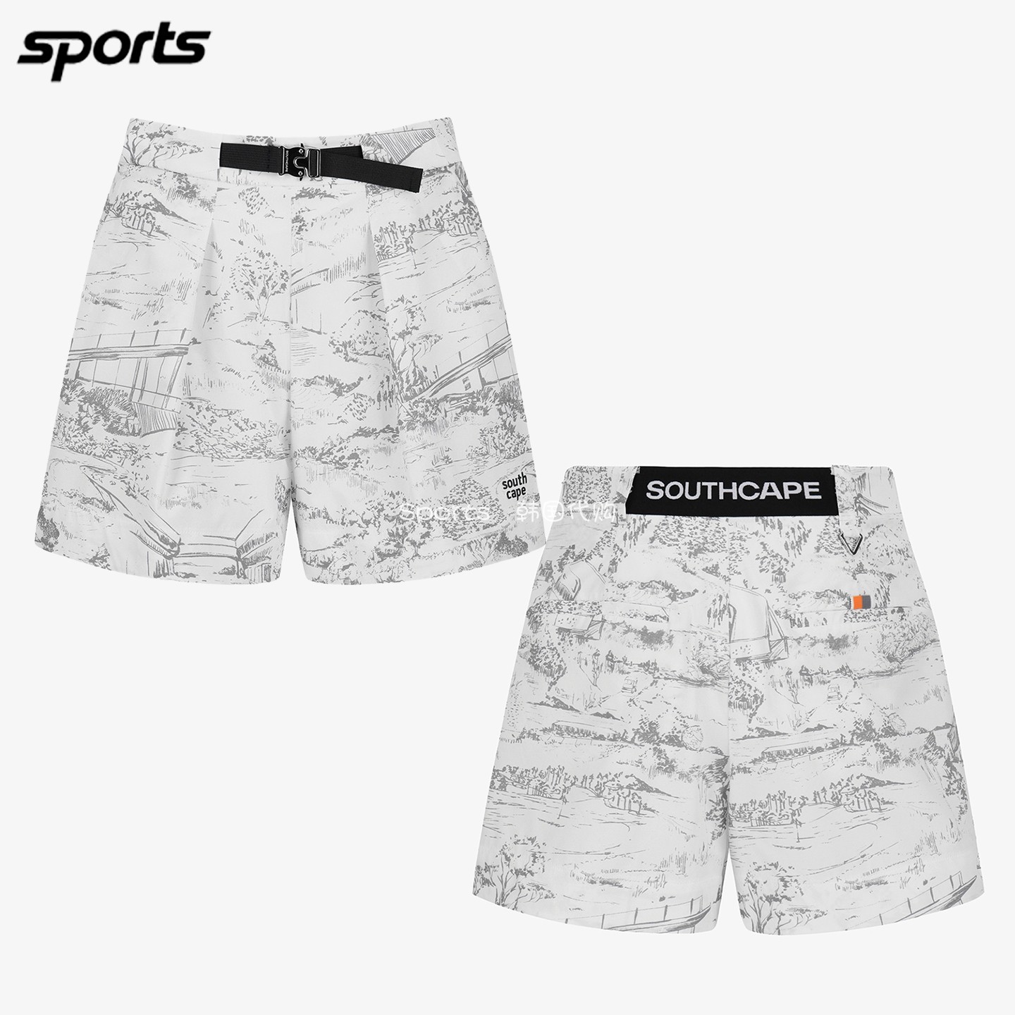 韩国代购southcape高尔夫26年夏复古花纹宽松防水腰带户外短裤女