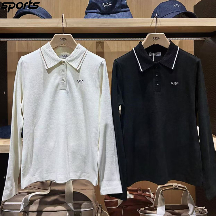 韩国代购APC高尔夫穿搭25秋简约舒适百搭运动户外POLO衫长袖T恤女