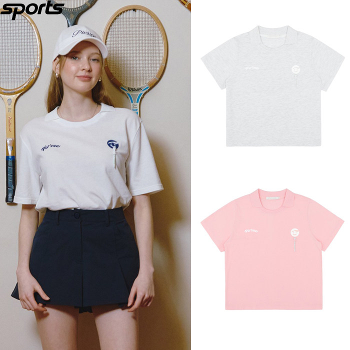 韩国代购Pivvee高尔夫球服25春夏女子GOLF运动休闲翻领短袖T恤
