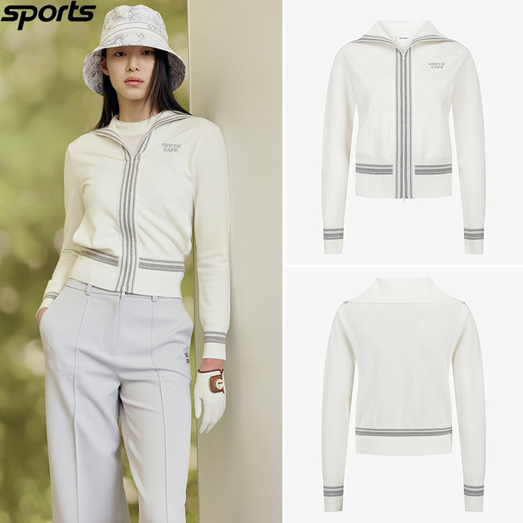 韩国代购southcape高尔夫26春弹力翻领收腰运动长袖针织衫开衫女