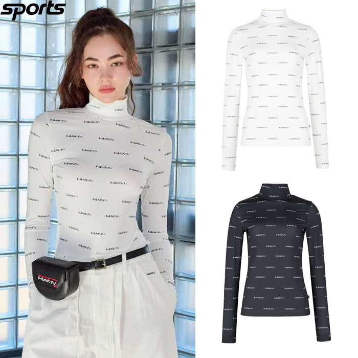 韩国代购Kandini高尔夫球服25春夏女子GOLF字标立领修身套头T恤
