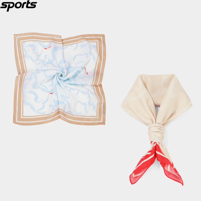 韩国代购lanvin blanc高尔夫配饰26春夏女凉感图案拼色方形围巾