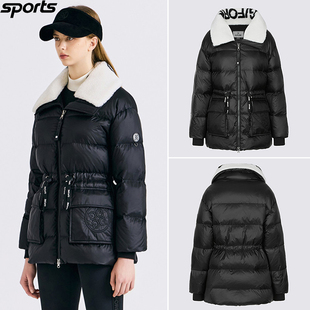 韩国代购GFORE高尔夫25年冬抗寒毛绒领收腰鹅绒运动中长羽绒服女