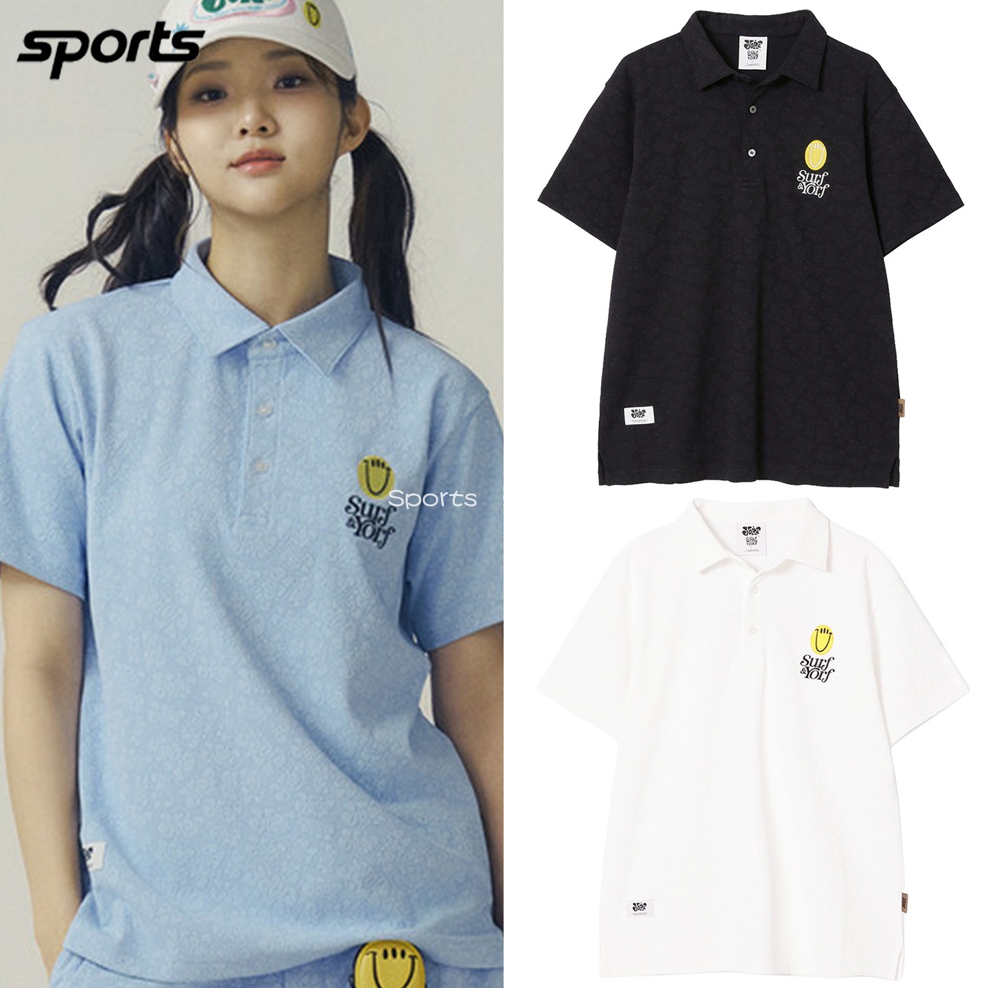 韩国代购YORF高尔夫26夏ins涂鸦压花户外宽松POLO衫短袖T恤男女款