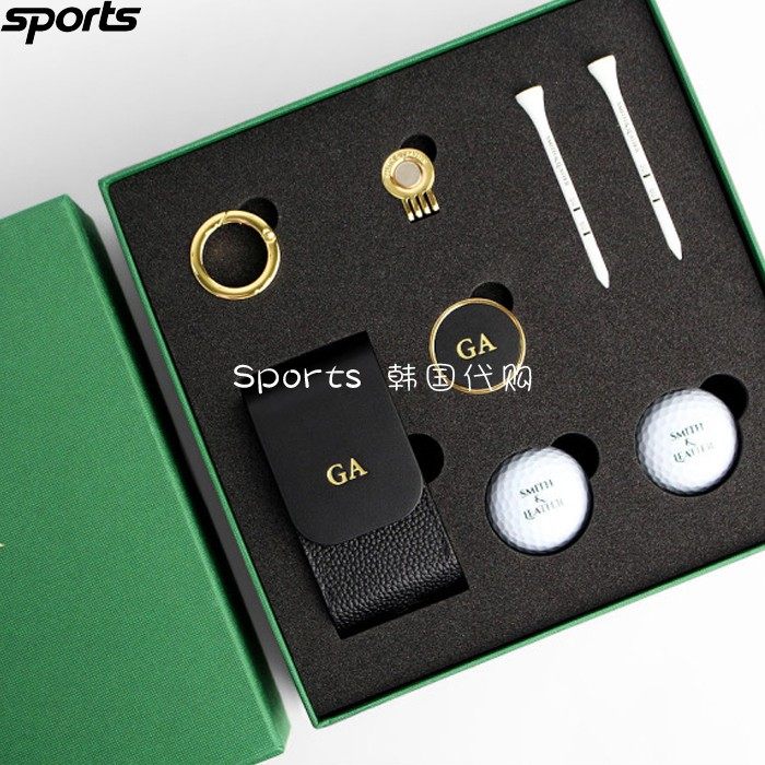 韩国代购SMITH LEATHER高尔夫配饰可定制荔枝纹皮质球TEE球包套组