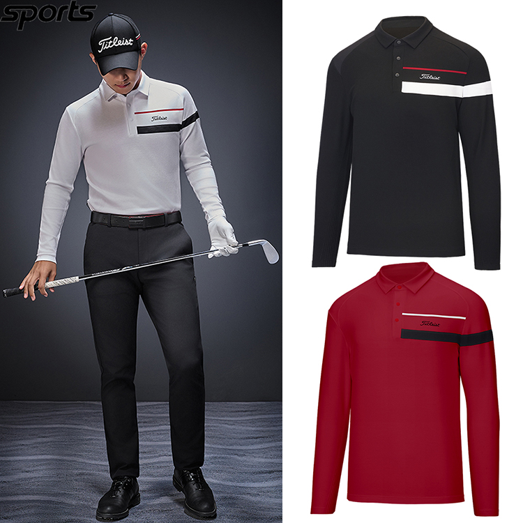 韩国代购titleist高尔夫25秋冬弹力舒适翻领运动POLO衫长袖T恤男
