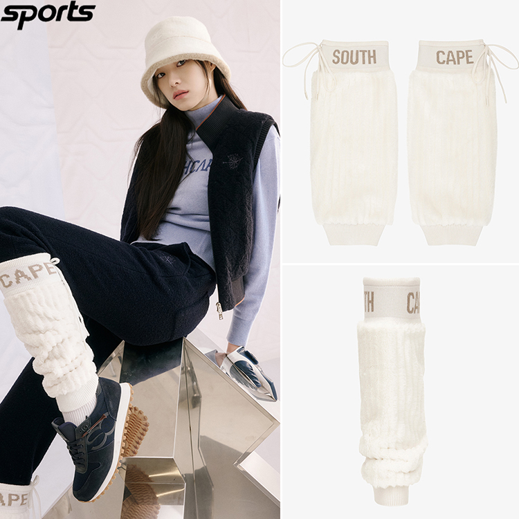 韩国代购southcape高尔夫25年冬蝴蝶结毛绒保暖抗寒户外女护腿套