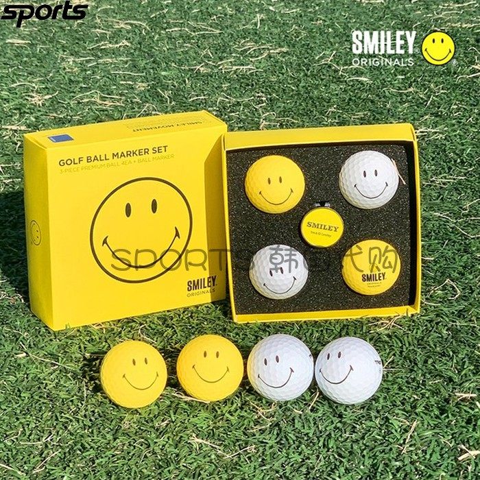 韩国代购smiley originals高尔夫球可爱笑脸golf练习球马克5件套