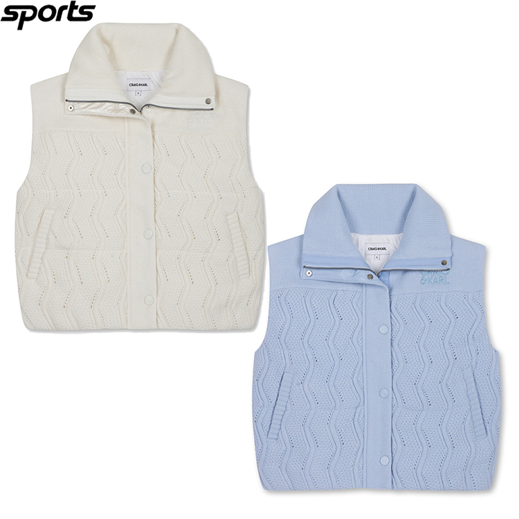 韩国代购CRAIG KARL高尔夫25冬针织翻领编织纹加厚运动羽绒马甲女