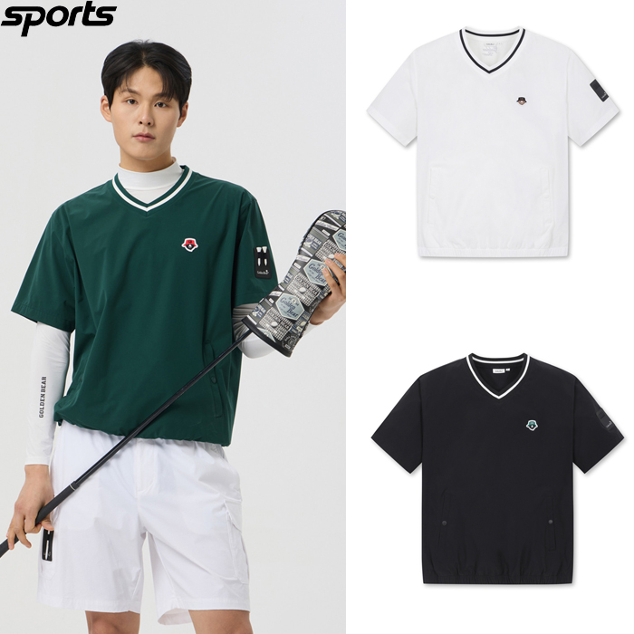 韩国代购GOLDEN BEAR高尔夫球服25早春男GOLF标志拼色V领短袖T恤