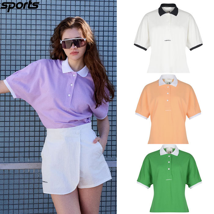 韩国代购Kandini高尔夫球服25春夏女子GOLF标志柔软拼色短袖POLO
