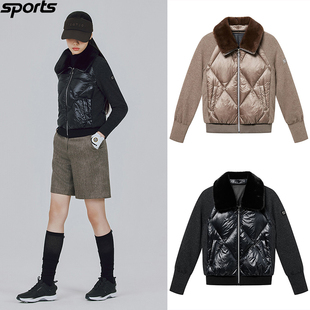 韩国代购FJ高尔夫穿搭25年冬亮面加厚毛绒领保暖鹅绒运动羽绒服女
