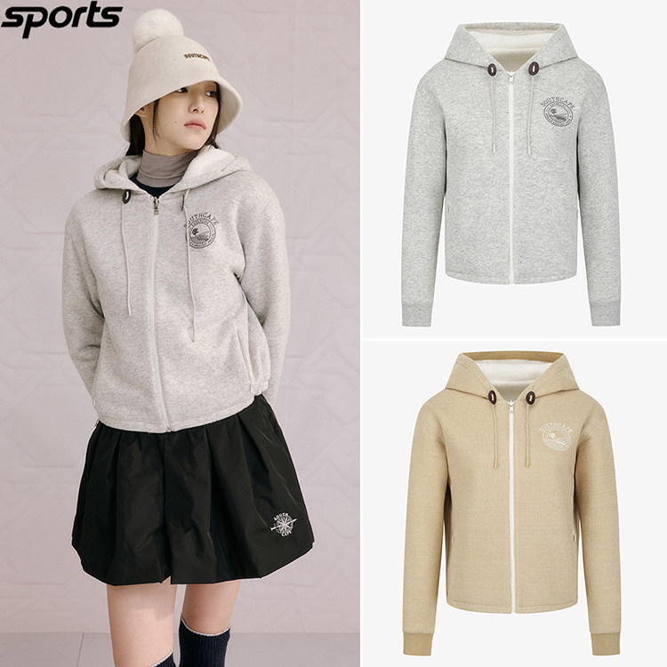 韩国代购southcape高尔夫25秋冬双面加绒连帽户外保暖针织外套女