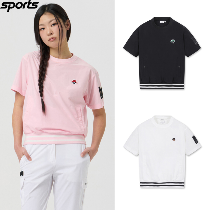 韩国代购GOLDEN BEAR高尔夫球服25早春女GOLF标志拼色圆领短袖T恤