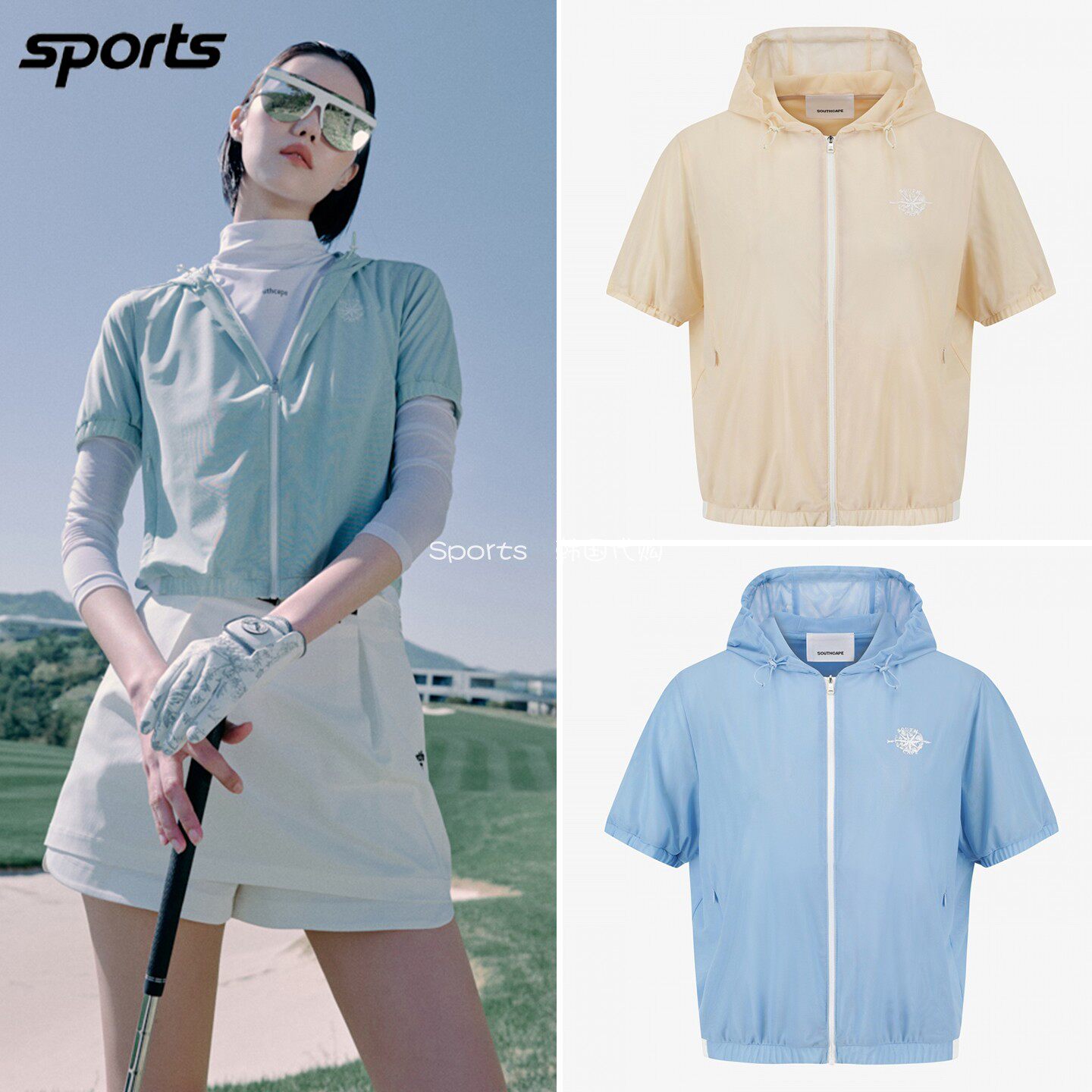 韩国代购southcape高尔夫26年夏冷感连帽宽松防晒运动短袖外套女