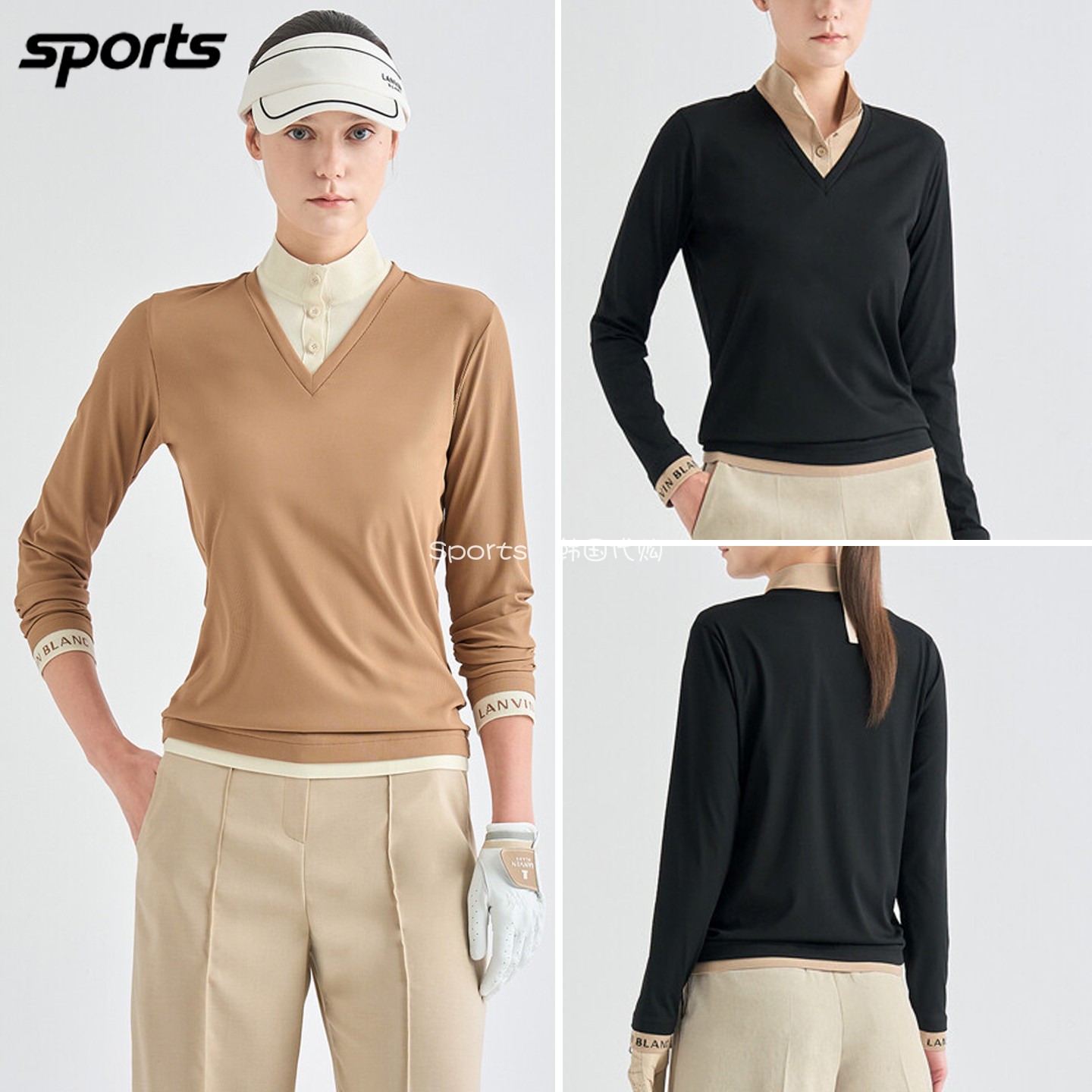 韩国代购lanvin blanc高尔夫球服26秋女拼色层叠运动柔软长袖上衣