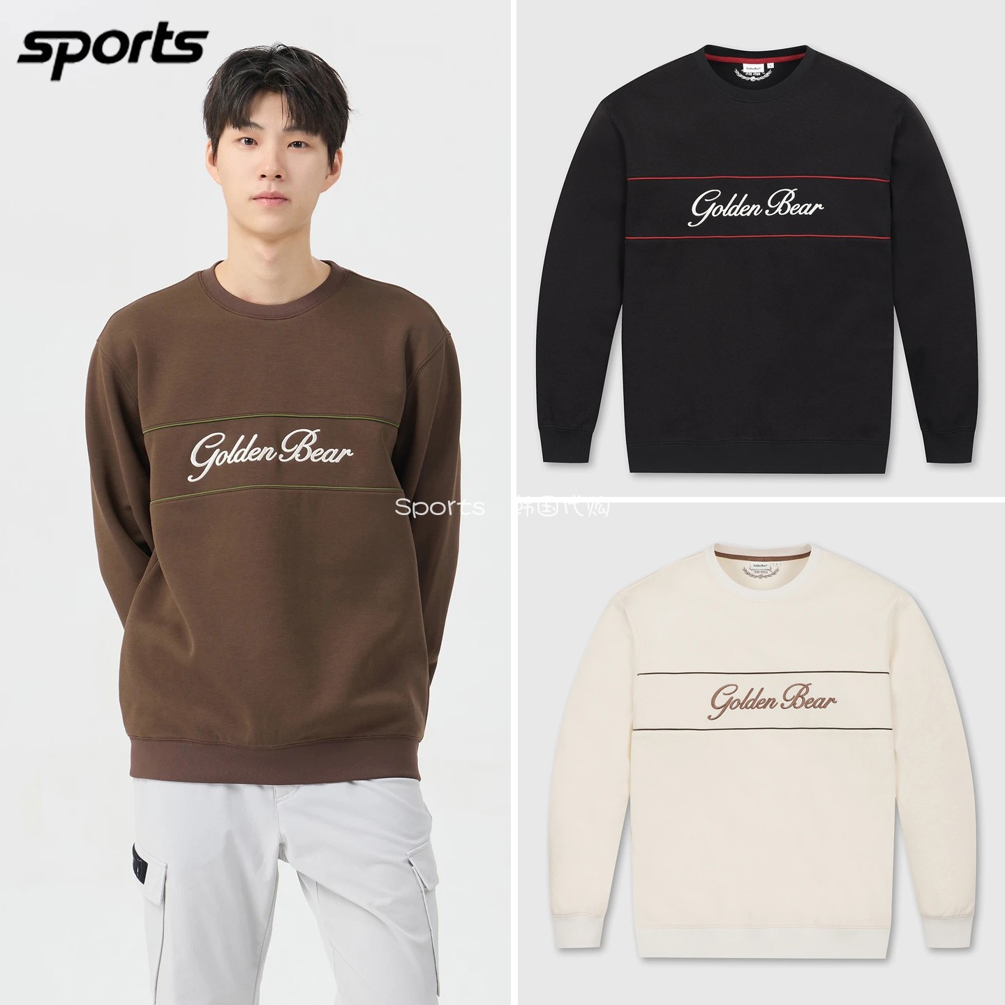 韩国代购golden bear高尔夫球服26秋冬男标志拼色圆领套头卫衣