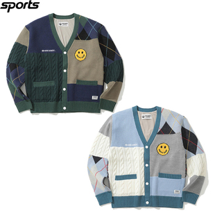 韩国代购HORN GARMENT高尔夫穿搭25早春拼接花纹针织衫开衫毛衣男