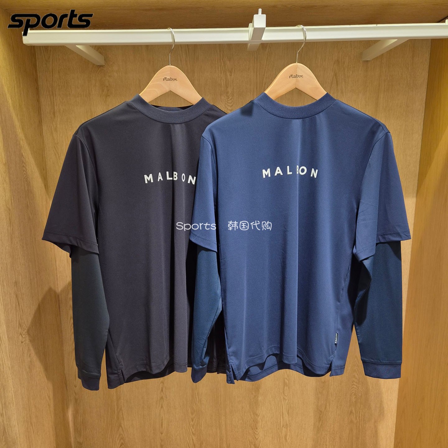 韩国代购malbon高尔夫球服26秋冬男标志假两件弹力长袖运动上衣