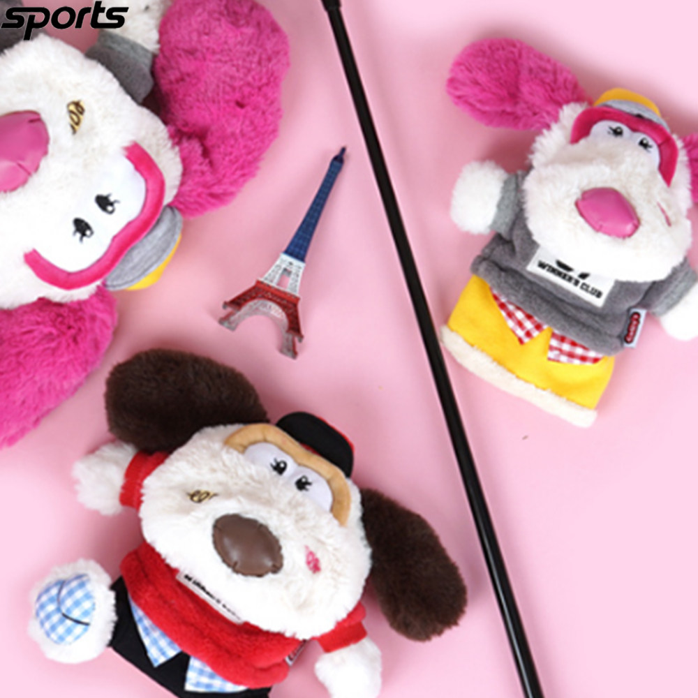 韩国代购高尔夫装备24年ins可爱毛绒狗彩色撞色一号木球道木杆套