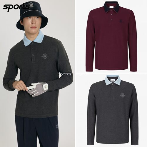 韩国代购southcape高尔夫26秋冬撞色翻领简约运动POLO衫长袖T恤男