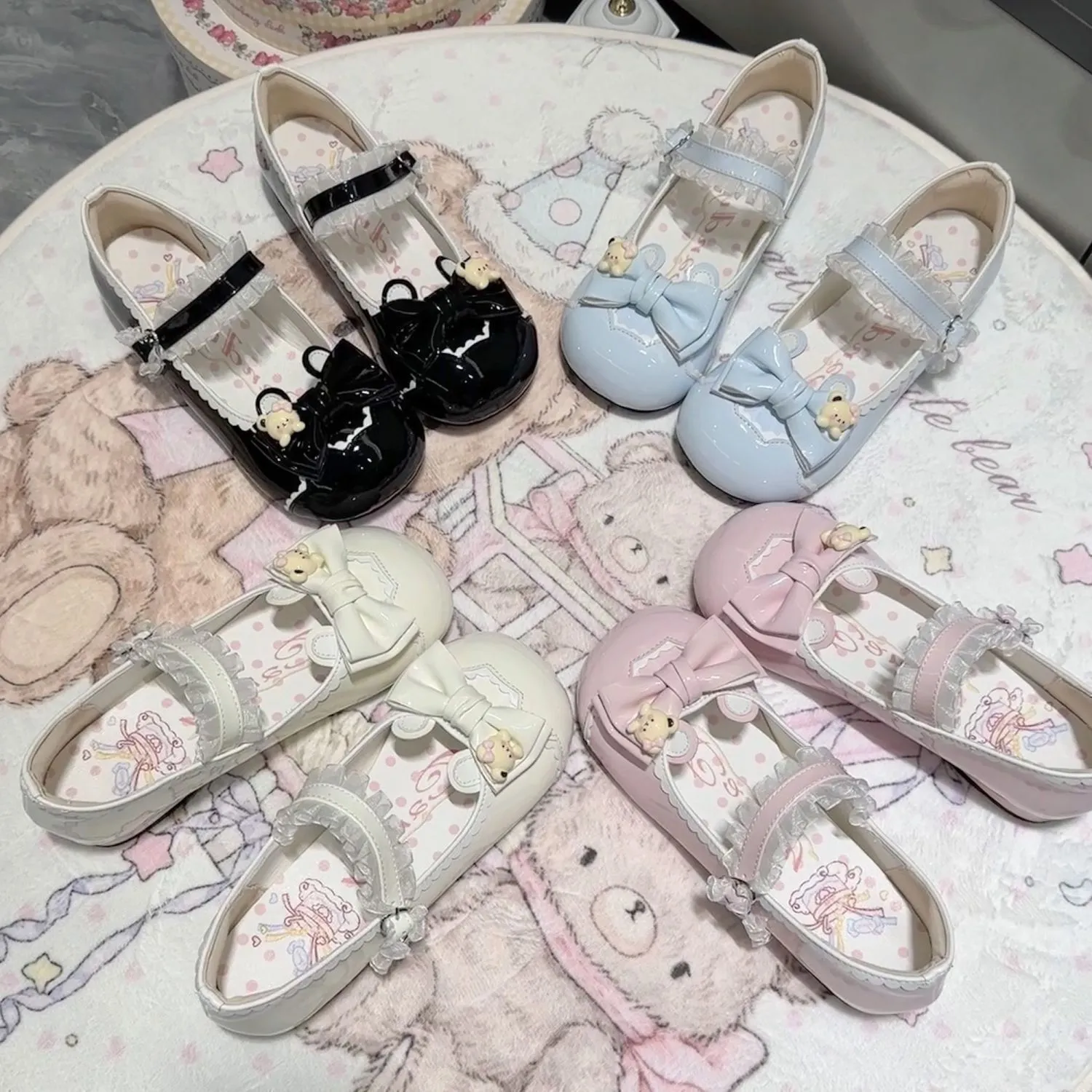 原创新款小熊奶芙lo鞋lolita小低跟圆头单鞋日常洛丽塔学生小皮鞋