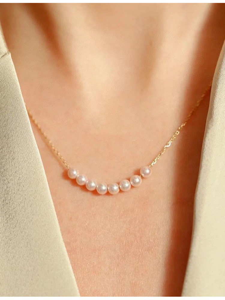 纯18k彩金玫瑰金黄金十字链天然淡水珍珠清新气质款项链微笑经典