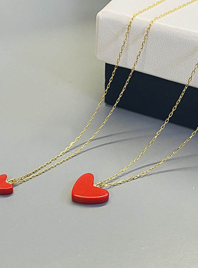 日本专柜同款小红心项链18k彩金爱心锁骨链au750七夕情人节礼物