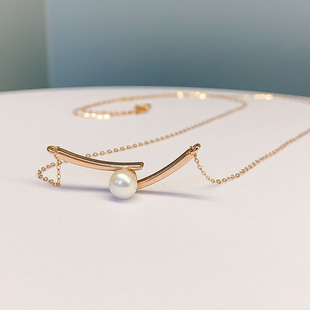 纯18k玫瑰金微笑项链Au750彩金akoya天然珍珠锁骨链520送女友礼物