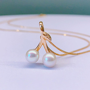 通体纯18k金正圆小丸子樱桃天然淡水白珍珠吊坠女士750彩金项链