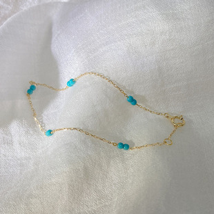 18k黄金手链Au750合成仿绿松石手链送女友l礼物小众原创简约百搭