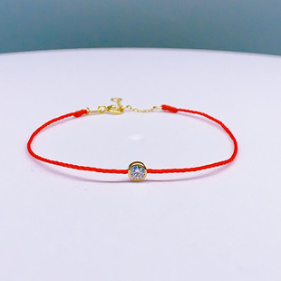 18k黄金法国红绳编织手链全绳10分莫桑钻石泡泡手饰不掉色