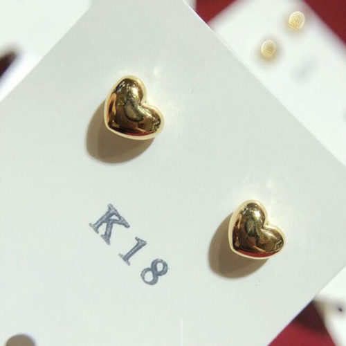 日本耳钉立体爱心18k金Au750