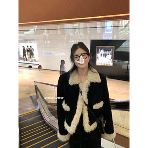 王少女的店灯芯绒拼接羊羔毛套装裙秋冬法式气质夹棉外套半身裙子