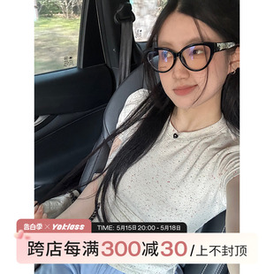 显瘦辣妹上衣 店 正肩设计感独特修身 t恤2024新款 彩点短袖 王少女